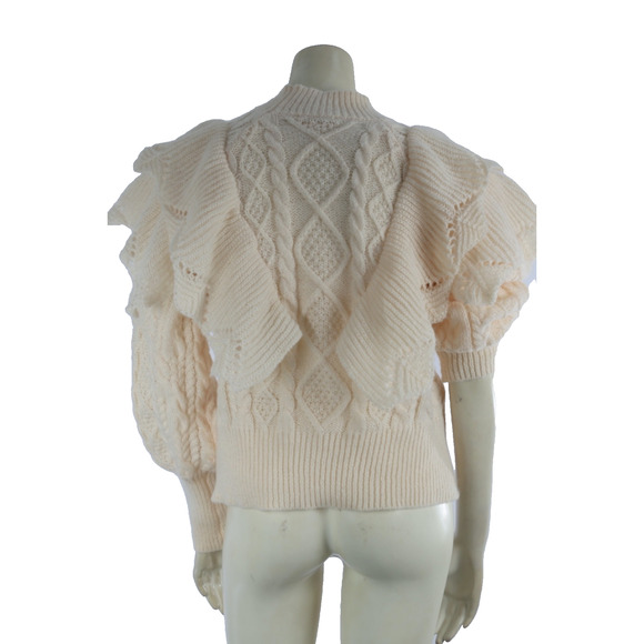 ENTRO Cream Ivory Ruffle Knit Sweater Women’s Size S Soft Pullover Cozy Top - Picture 8 of 11